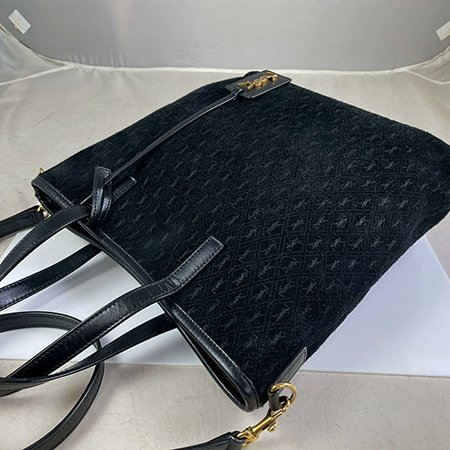 *奢華大道國際精品*【Y102】YSL黑色麂皮LOGO壓紋釦式直立式二用包-2