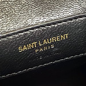 *奢華大道國際精品*【Y102】YSL黑色麂皮LOGO壓紋釦式直立式二用包-8