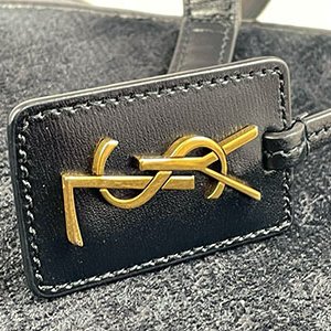 *奢華大道國際精品*【Y102】YSL黑色麂皮LOGO壓紋釦式直立式二用包-9