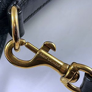 *奢華大道國際精品*【Y102】YSL黑色麂皮LOGO壓紋釦式直立式二用包-10