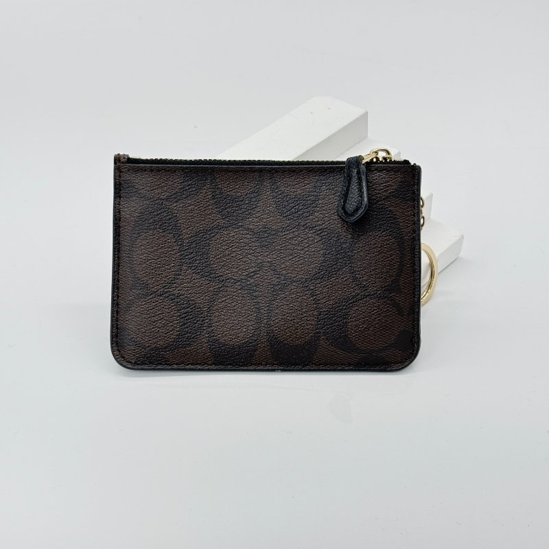 Coach 經典花紋 深棕色 零錢包-1