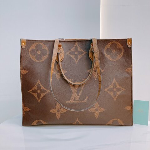 MS0599	Louis Vuitton 路易威登 手提包 單肩包 大號 反轉 老花紋 金扣 Onthego GM Canvas Reverse Monogram x GHW