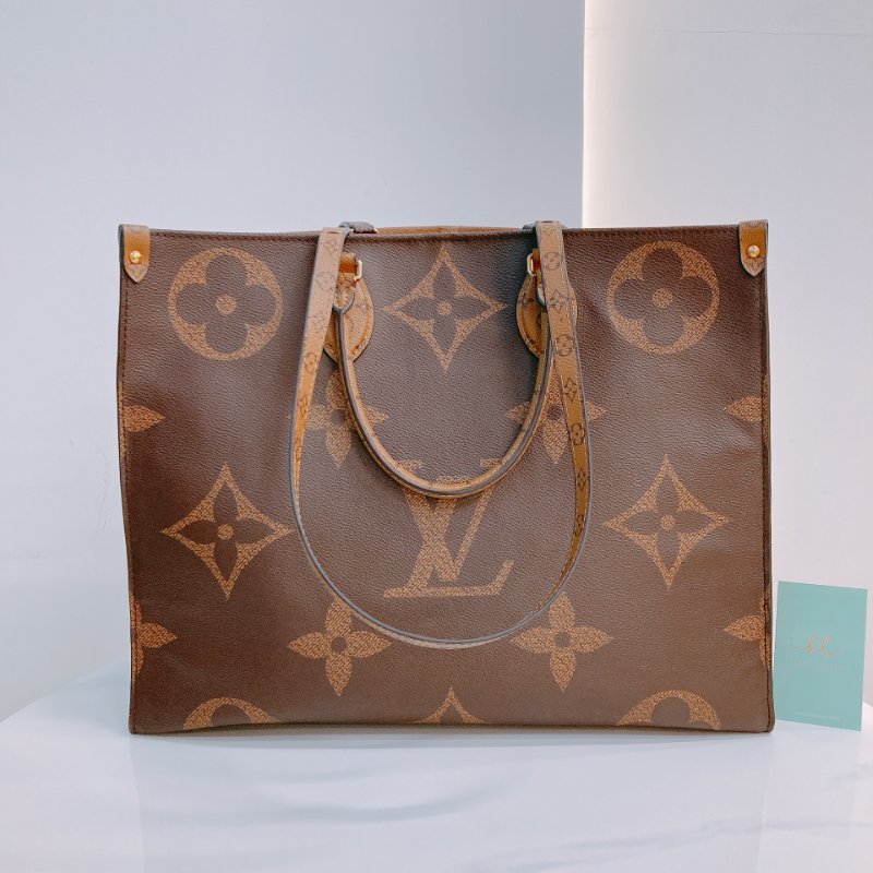 MS0599	Louis Vuitton 路易威登 手提包 單肩包 大號 反轉 老花紋 金扣 Onthego GM Canvas Reverse Monogram x GHW-0