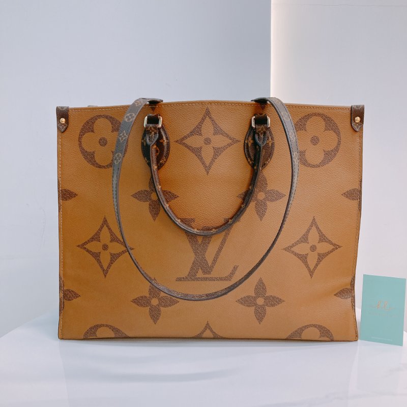 MS0599 Louis Vuitton 路易威登 手提包 單肩包 大號 反轉 老花紋 金扣 Onthego GM Canvas Reverse Monogram x GHW-1