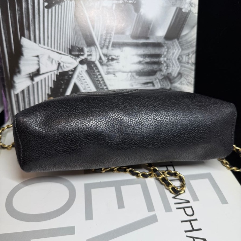 香奈兒 中古包 Chanel 黑金 魚子醬 皮革包 側背包 斜背包 二手古董包 黑色 小包 古董 中古二手Chanel黑色魚子醬皮革側背包斜背包 皮革包 單肩包 古董-4