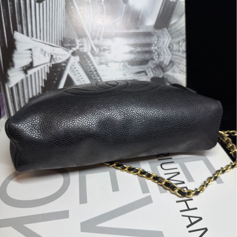 香奈兒 中古包 Chanel 黑金 魚子醬 皮革包 側背包 斜背包 二手古董包 黑色 小包 古董 中古二手Chanel黑色魚子醬皮革側背包斜背包 皮革包 單肩包 古董-13