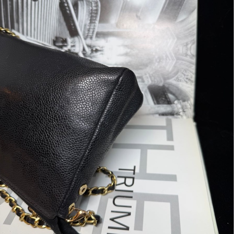 香奈兒 中古包 Chanel 黑金 魚子醬 皮革包 側背包 斜背包 二手古董包 黑色 小包 古董 中古二手Chanel黑色魚子醬皮革側背包斜背包 皮革包 單肩包 古董-16