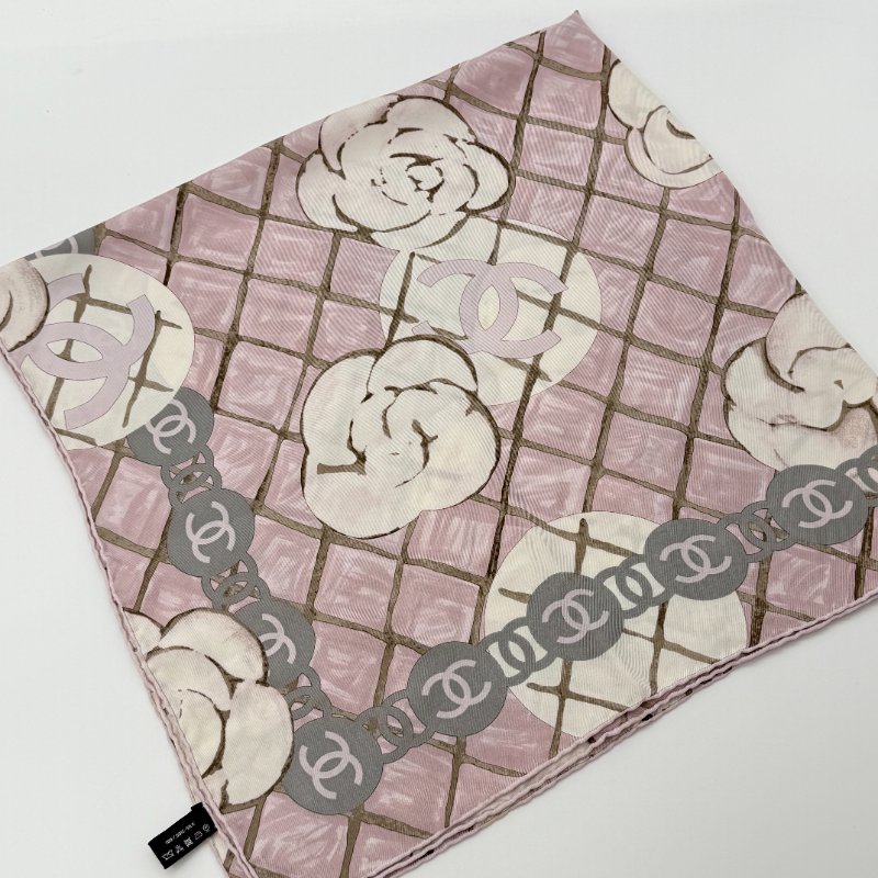 Chanel 香奈兒 粉色 山茶花 絲巾 大方巾 圍巾 披肩 90cm-4