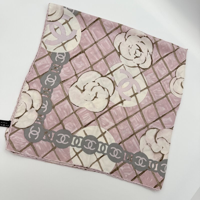 Chanel 香奈兒 粉色 山茶花 絲巾 大方巾 圍巾 披肩 90cm-5