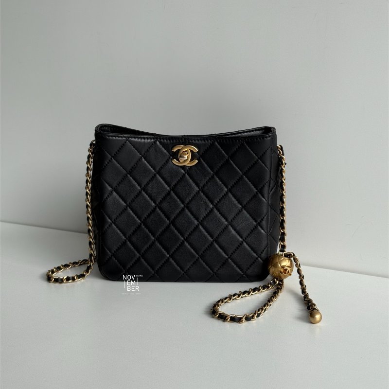 99新🆕 芯片款 Chanel 香奈兒 金球hobo斜背包 黑金-0