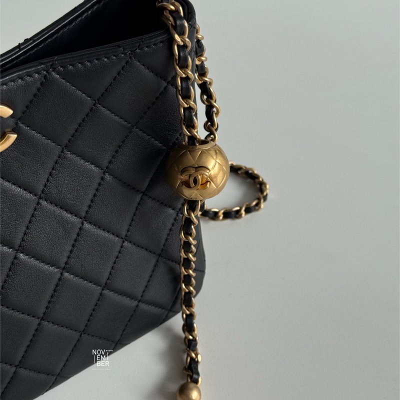 99新🆕 芯片款 Chanel 香奈兒 金球hobo斜背包 黑金-2