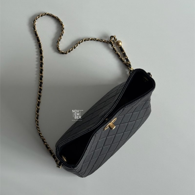 99新🆕 芯片款 Chanel 香奈兒 金球hobo斜背包 黑金-3