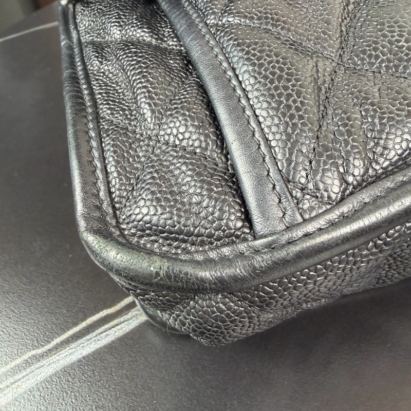 Chanel 香奈兒 黑銀荔枝牛皮CF機場包 18開 尺寸30×6×20-8