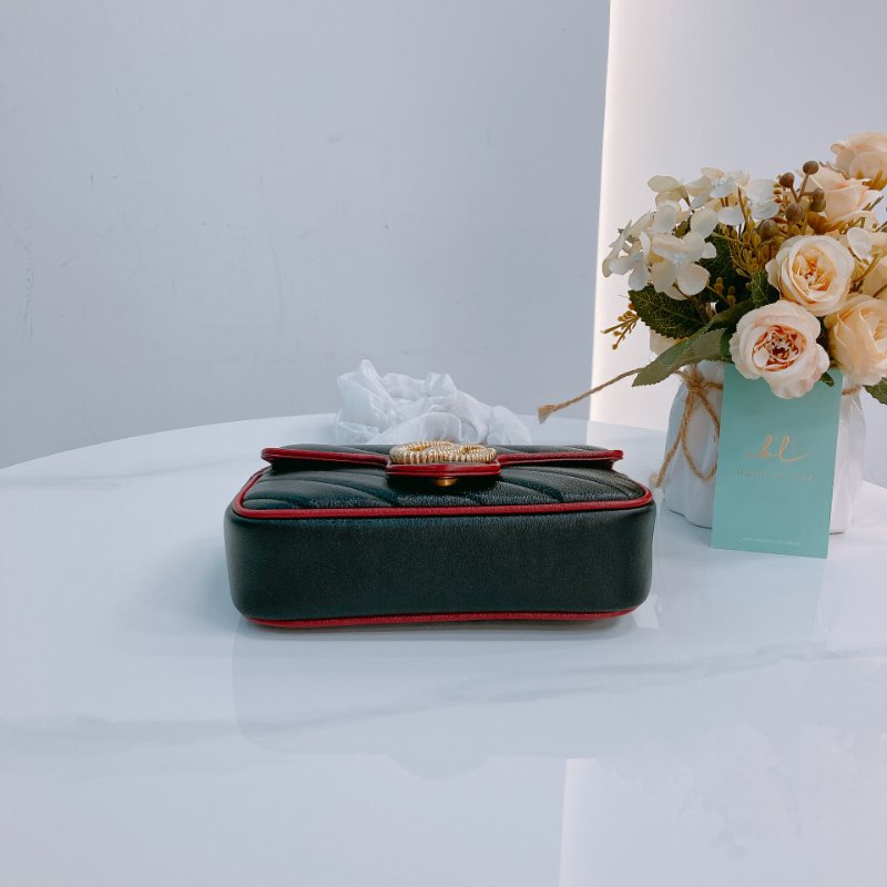 MS0601 Gucci 古馳 經典 斜紋 超迷你 斜背包 可綁結鏈條 牛皮 黑色 紅邊 金扣 GG Marmont Super Mini Calfskin Black and Red x GHW-4