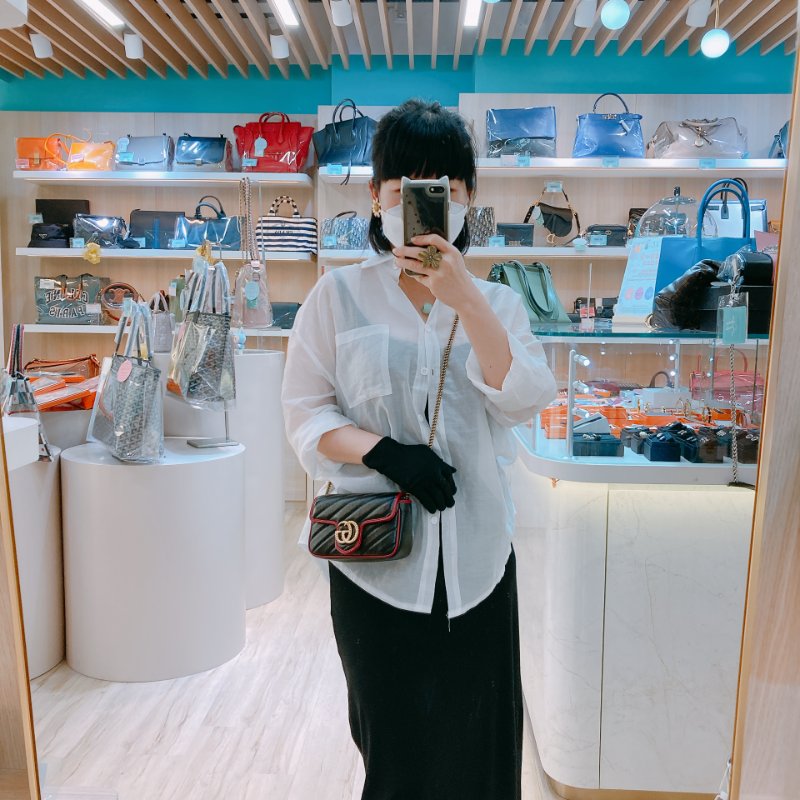 MS0601 Gucci 古馳 經典 斜紋 超迷你 斜背包 可綁結鏈條 牛皮 黑色 紅邊 金扣 GG Marmont Super Mini Calfskin Black and Red x GHW-14