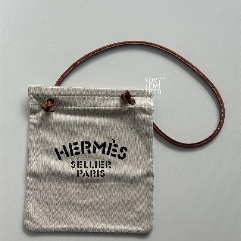 全新✨ Hermès 愛馬仕 Aline Grooming Bag 棕 帆布袋-0