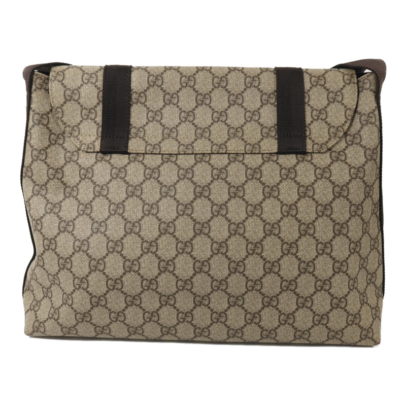 GUCCI 塗層帆布GG Supreme銀扣肩背袋-1