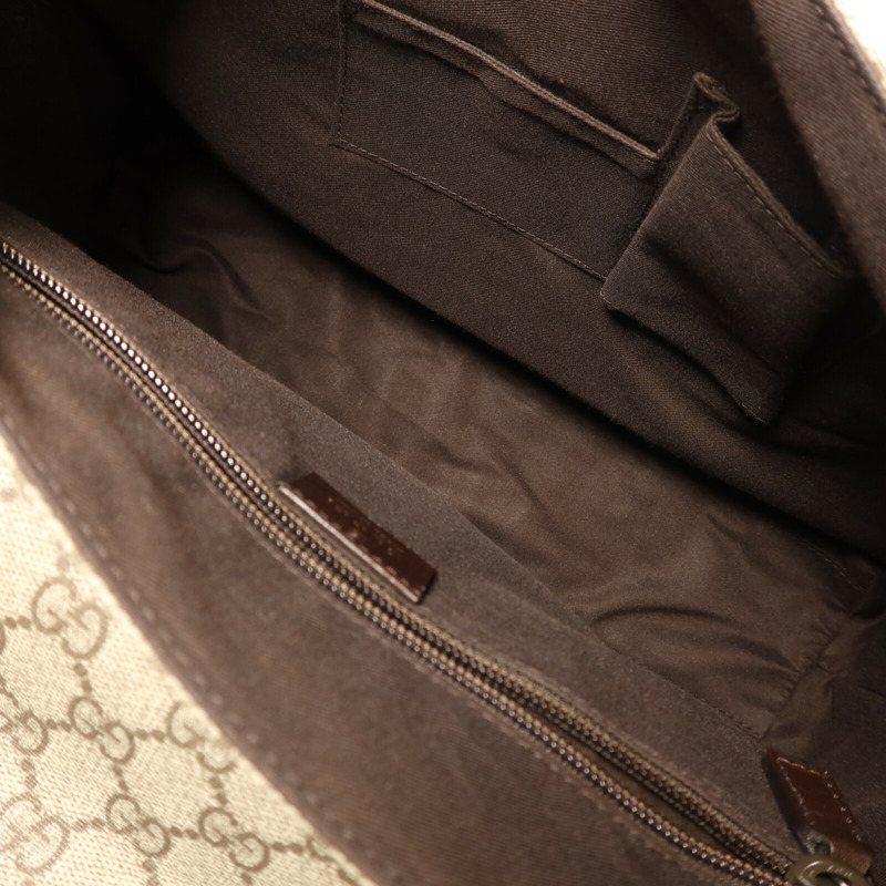 GUCCI 塗層帆布GG Supreme銀扣肩背袋-4