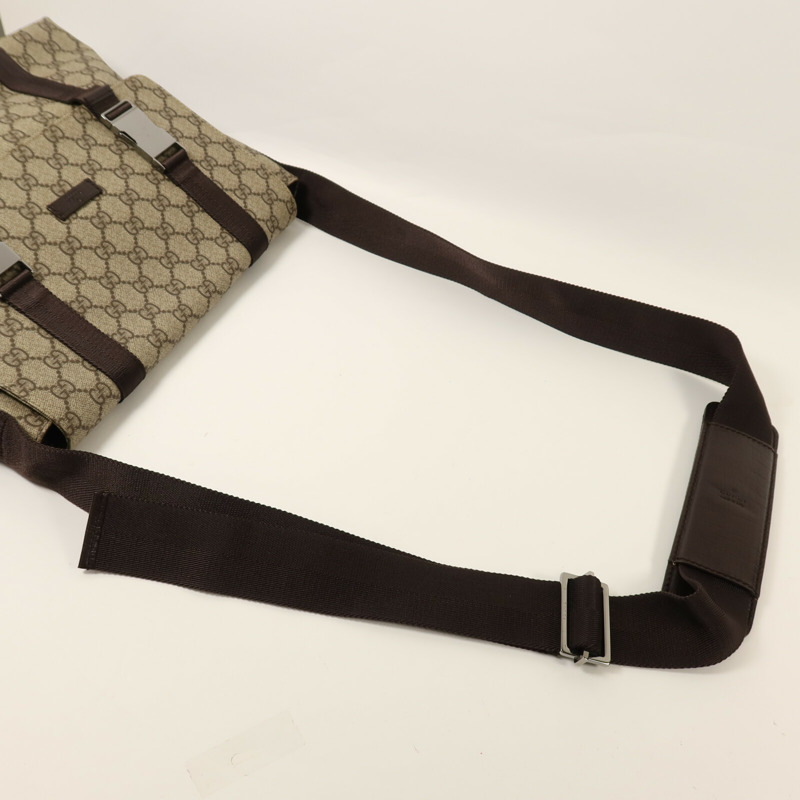 GUCCI 塗層帆布GG Supreme銀扣肩背袋-7