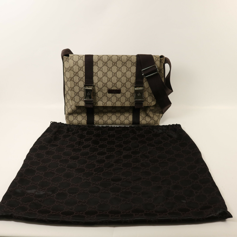 GUCCI 塗層帆布GG Supreme銀扣肩背袋-8