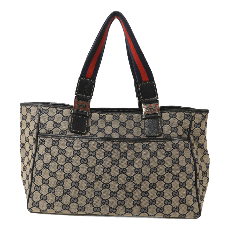 GUCCI 帆布Tote Bag Medium銀扣手挽袋-1