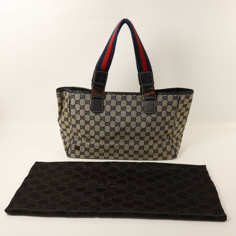 GUCCI 帆布Tote Bag Medium銀扣手挽袋-9