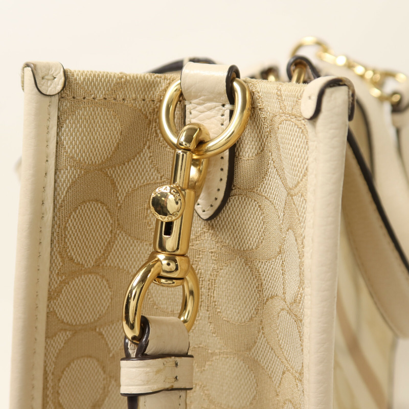 COACH 帆布/皮革2 way Shoulder金扣手挽肩背兩用袋-7