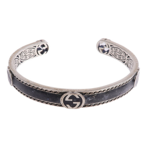 GUCCI 925純銀/琺瑯Interlocking G Cuff手鐲
