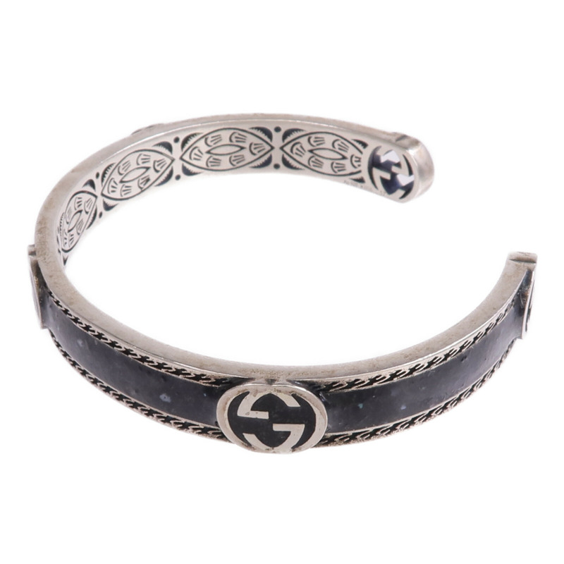 GUCCI 925純銀/琺瑯Interlocking G Cuff手鐲-1