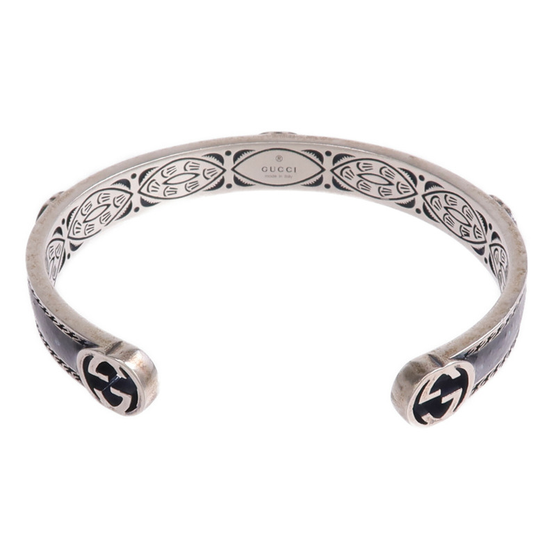 GUCCI 925純銀/琺瑯Interlocking G Cuff手鐲-2