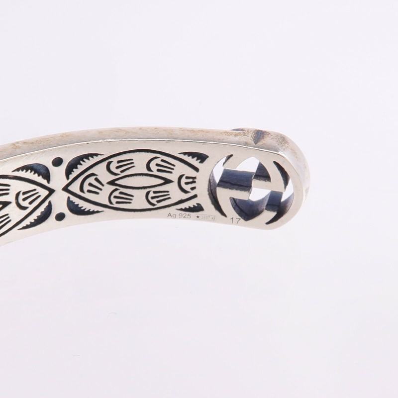 GUCCI 925純銀/琺瑯Interlocking G Cuff手鐲-4