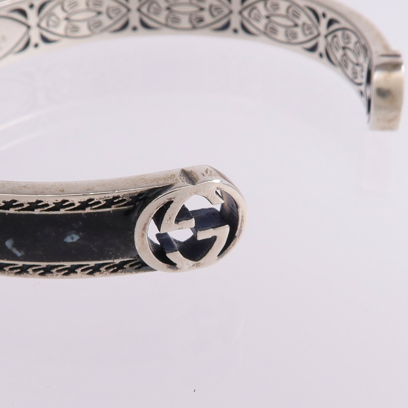 GUCCI 925純銀/琺瑯Interlocking G Cuff手鐲-5