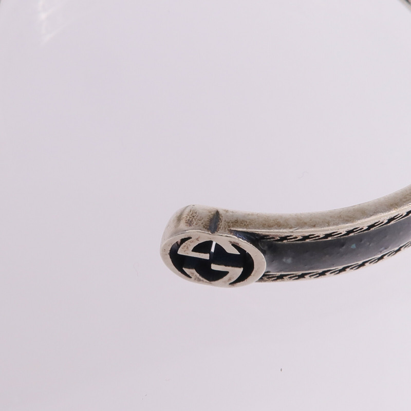GUCCI 925純銀/琺瑯Interlocking G Cuff手鐲-6