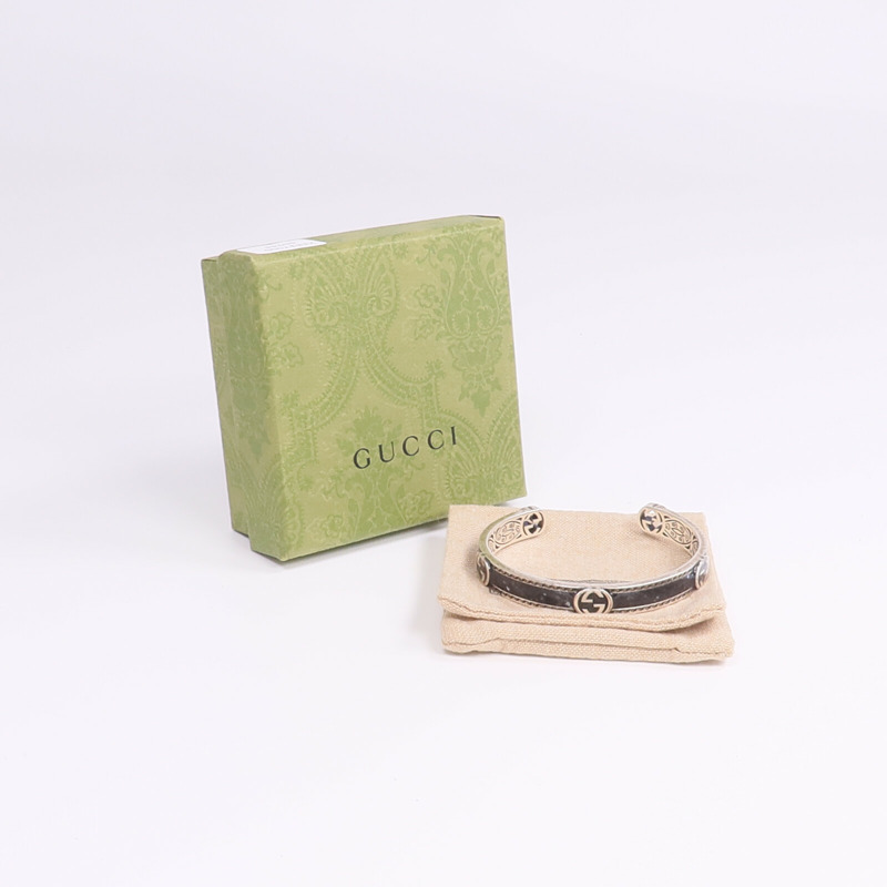 GUCCI 925純銀/琺瑯Interlocking G Cuff手鐲-7