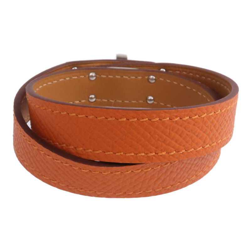 HERMES Epsom皮革Kelly Double Tour Bracelet銀扣手帶Orange H-2