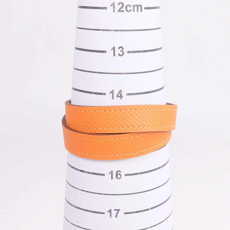 HERMES Epsom皮革Kelly Double Tour Bracelet銀扣手帶Orange H-10