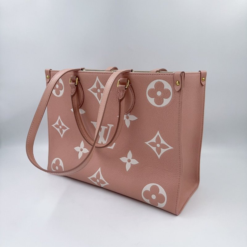 LV粉拚米雙色牛皮on the go MM手提側背包M45982-3