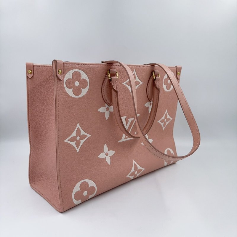 LV粉拚米雙色牛皮on the go MM手提側背包M45982-5