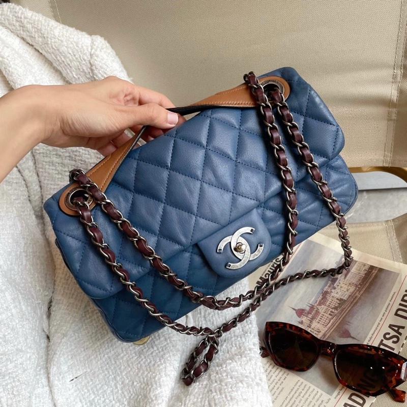 Chanel Vintage雙色牛仔藍拼接COCO 香奈兒-1