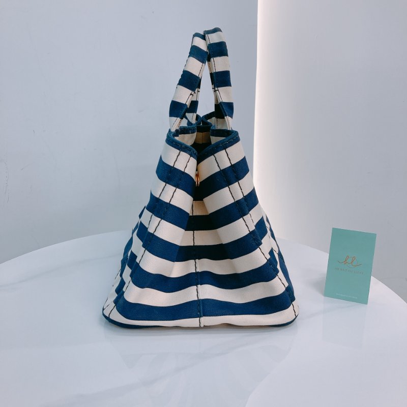 MS0602 Prada 普拉達 麻繩圈標誌 帆布 手提包 單肩包 間條 軍藍色 金扣 Canapa Logo Handle Bag with Strap Canvas Navy x White-3