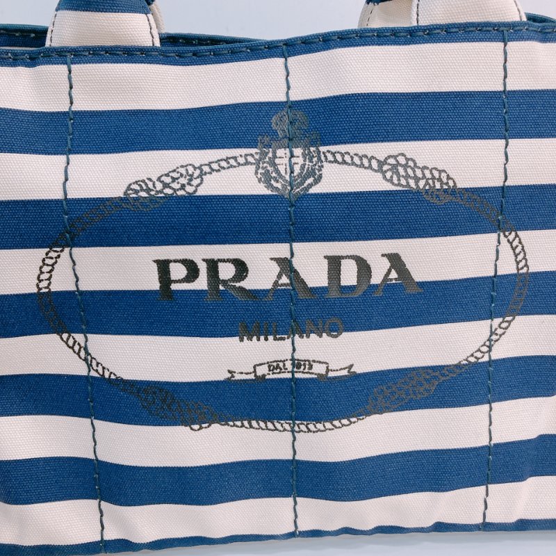 MS0602 Prada 普拉達 麻繩圈標誌 帆布 手提包 單肩包 間條 軍藍色 金扣 Canapa Logo Handle Bag with Strap Canvas Navy x White-9