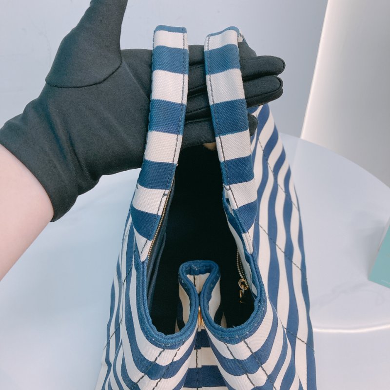 MS0602 Prada 普拉達 麻繩圈標誌 帆布 手提包 單肩包 間條 軍藍色 金扣 Canapa Logo Handle Bag with Strap Canvas Navy x White-12