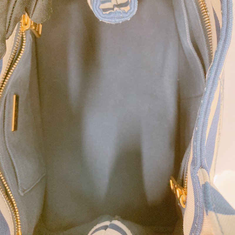 MS0602 Prada 普拉達 麻繩圈標誌 帆布 手提包 單肩包 間條 軍藍色 金扣 Canapa Logo Handle Bag with Strap Canvas Navy x White-13