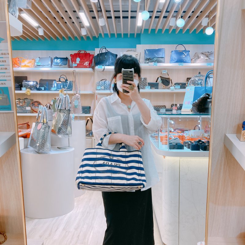 MS0602 Prada 普拉達 麻繩圈標誌 帆布 手提包 單肩包 間條 軍藍色 金扣 Canapa Logo Handle Bag with Strap Canvas Navy x White-22