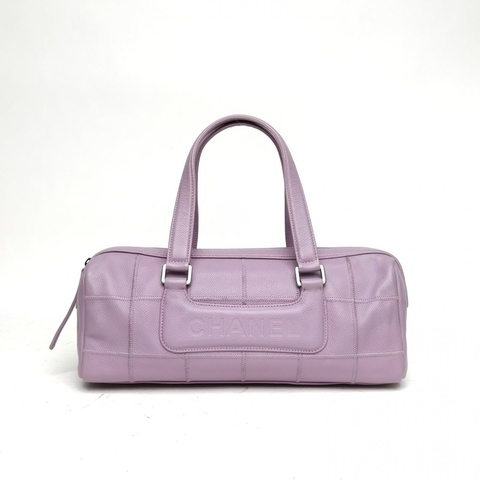 CHANEL 紫色牛皮10開銀扣冰格法棍手提包