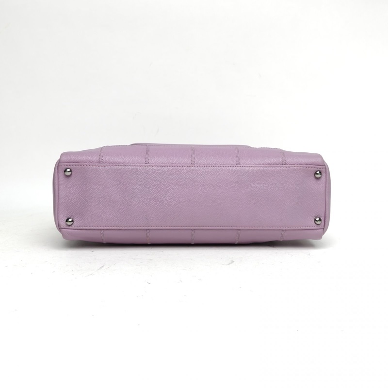 CHANEL 紫色牛皮10開銀扣冰格法棍手提包-3