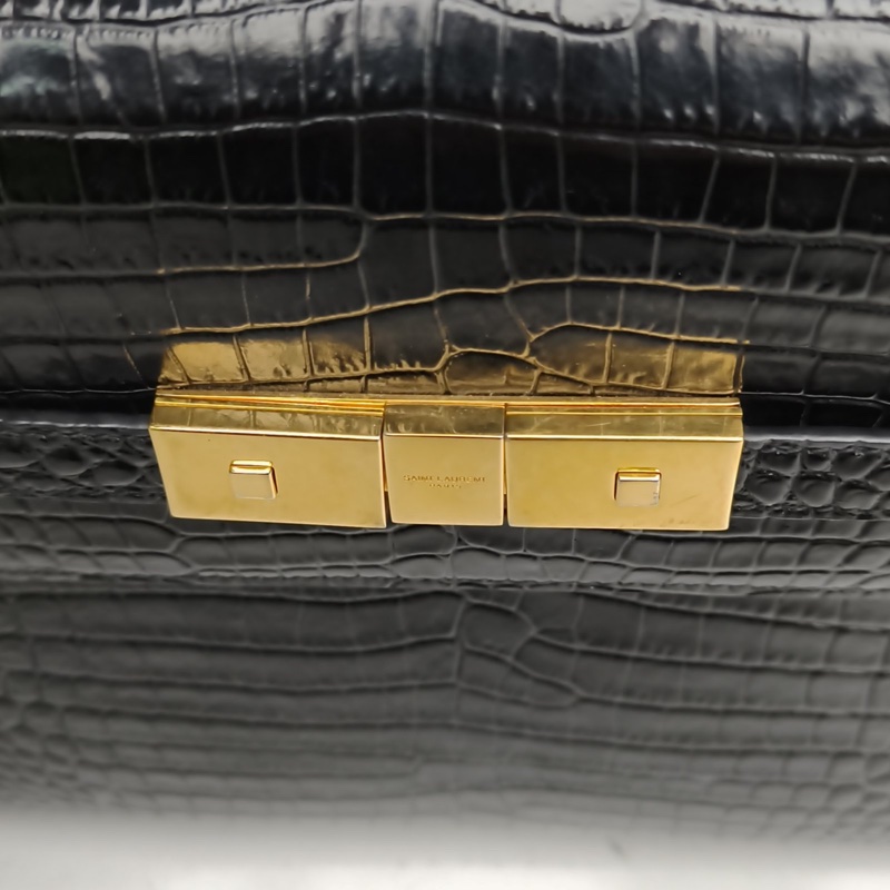 SAINT LAURENT MANHATTAN曼哈頓BOX中號鱷魚壓紋黑色牛皮金扣-4