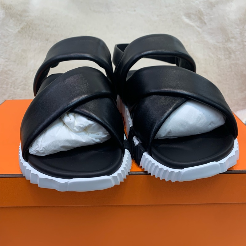 Hermes 愛女士 黑白色 魔術貼 增高涼鞋 38號(XC285)-1