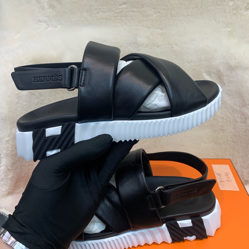Hermes 愛女士 黑白色 魔術貼 增高涼鞋 38號(XC285)-3