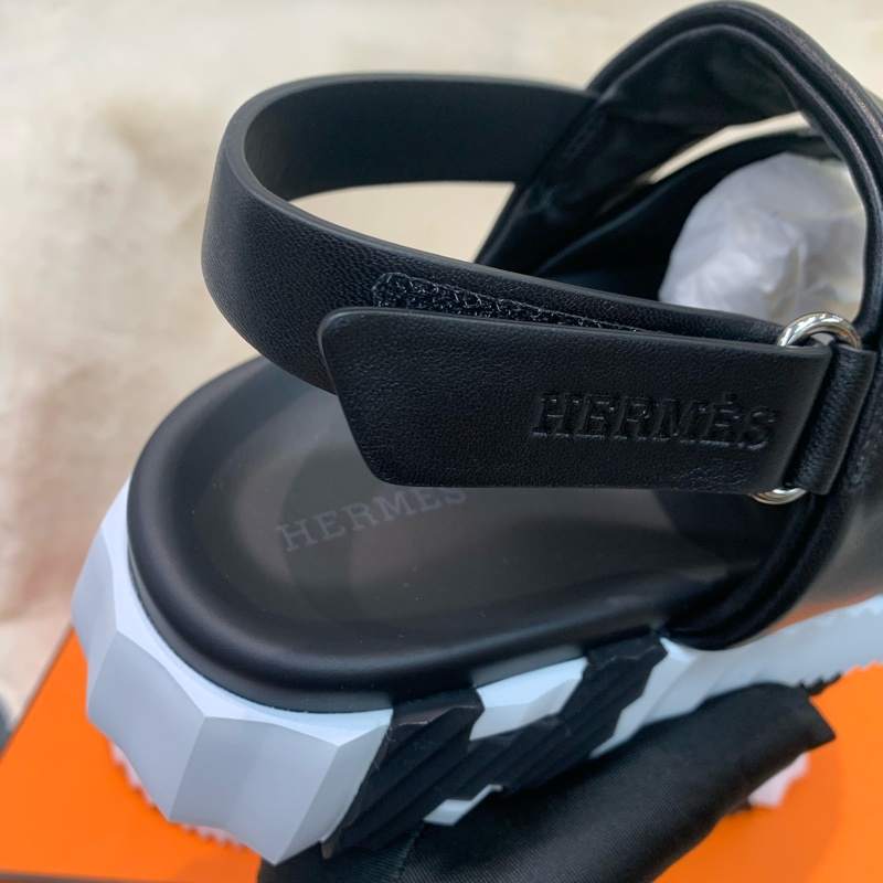 Hermes 愛女士 黑白色 魔術貼 增高涼鞋 38號(XC285)-4